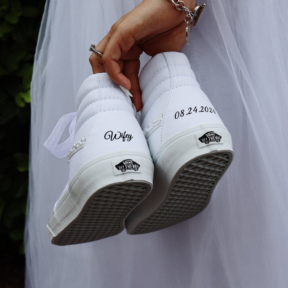 Wedding Sneakers for the Bride - Personalized Bridal Shoes - Vans Sk8-Hi Canvas - Picture 2 of 13